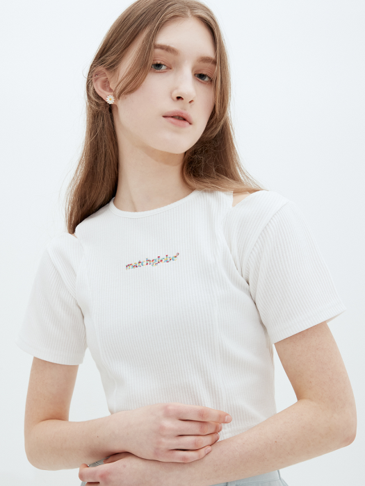 RIBBED CUTOUT CROP T (WHITE)