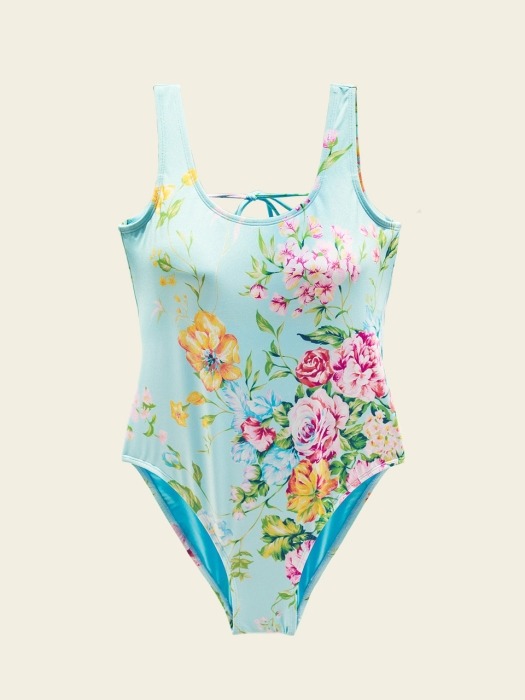 Floral print swimsuit (Sky blue)