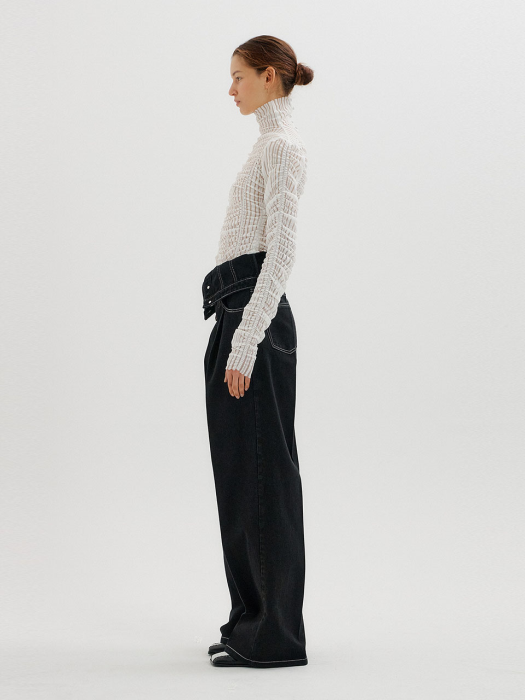 TOL Shirred Turtleneck Jersey Top - White