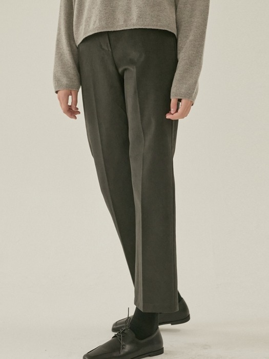 Soft Twill Straight Pants - Charcoal Brown