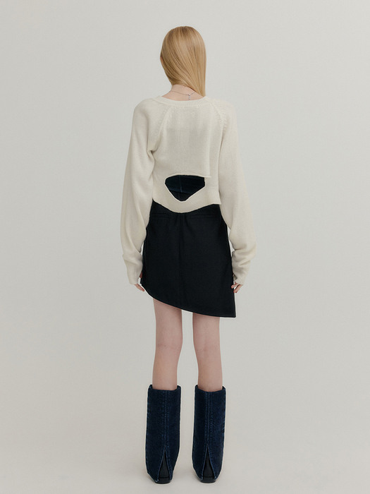 [단독]CASHMERE SIGNATURE UNBALANCE BOLERO KNIT TOP - IVORY