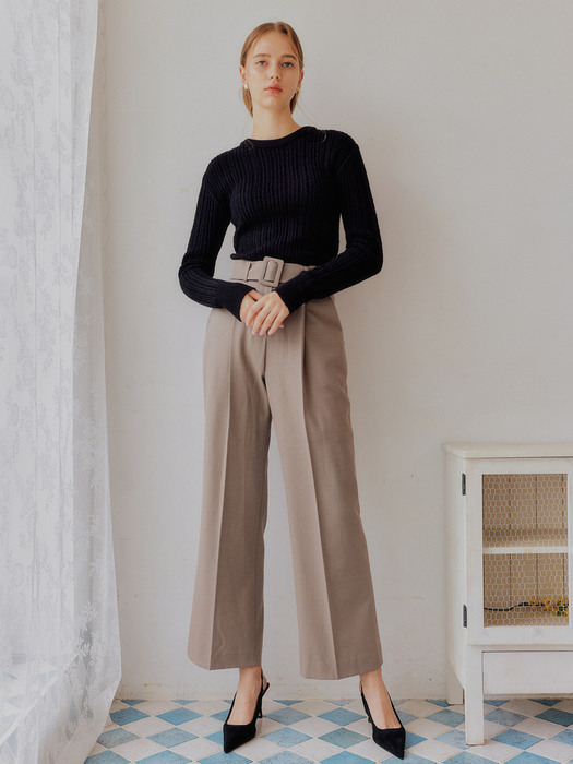 그레이 베카 벨트 울 팬츠 / GREY BECCA BELT WOOL PANTS