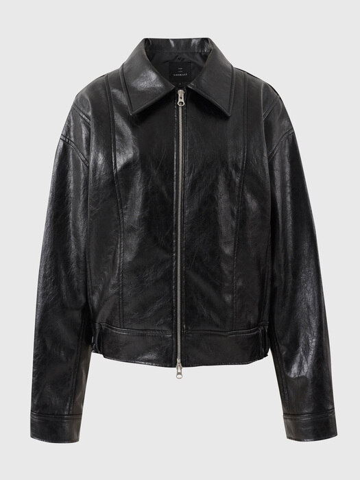 블랙 에코 레더 봄버 자켓 / BLACK ECO-LEATHER BOMBER JACKET