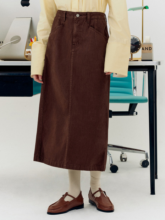 [N]MATTERHORN H-line denim skirt (Brown/Ecru/Black)