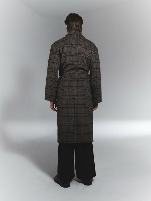 Wool Blended Check Double Robe Coat