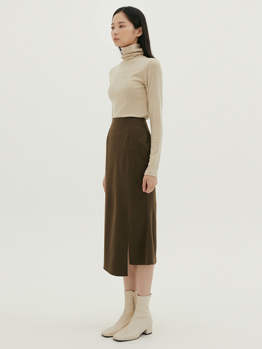 NOI SIDE SLIT MERMAID SKIRT KHAKI BROWN