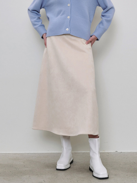 SOFT SUEDE LONG SKIRT_IVORY