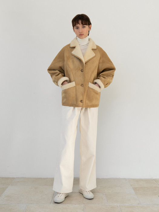 shearling collar mustang jacket (beige)