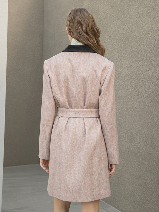 Herringbone Single Jacket Belt Dress Pink