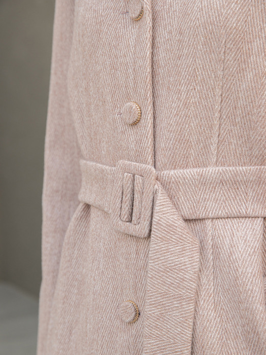 Herringbone Single Jacket Belt Dress Pink