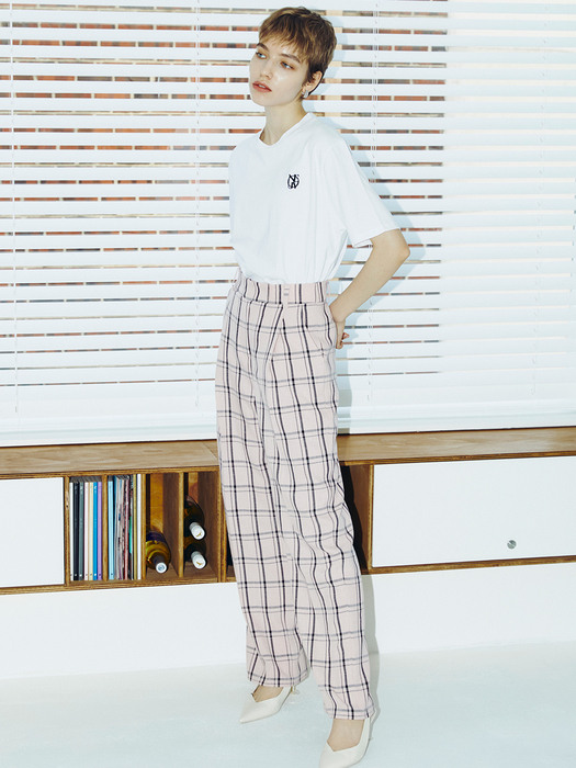 Check Wide Trousers - Pink