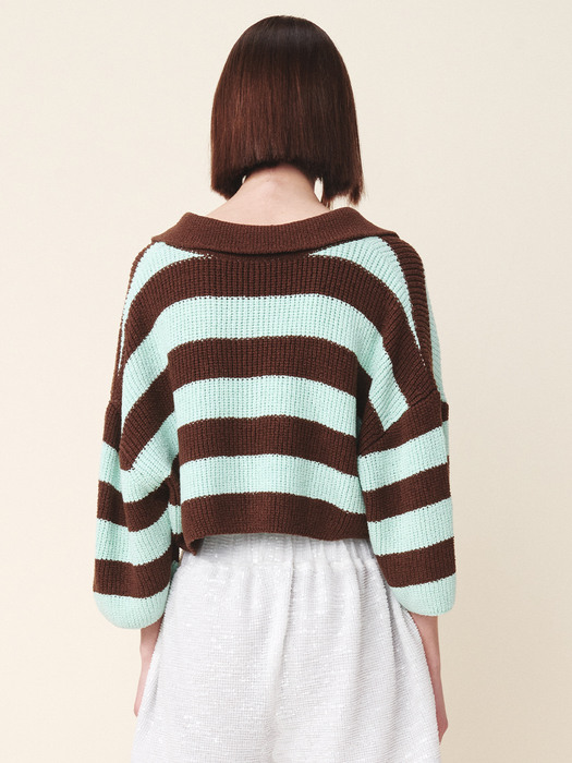 Crop Pique Knit Brown Mint Stripe