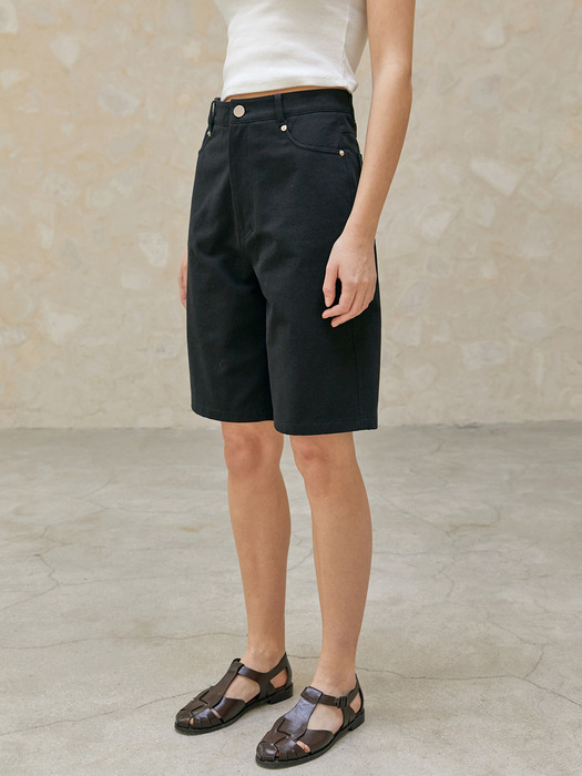 MANNON high rised cotton half pants_BLACK