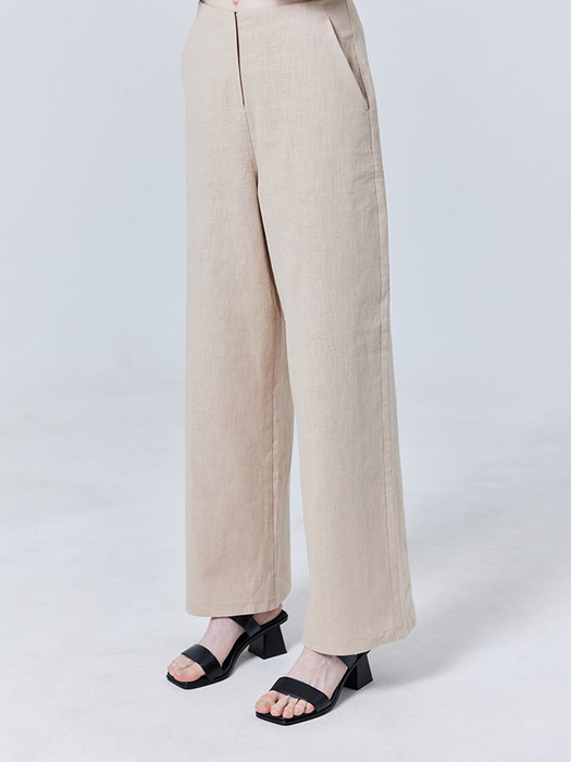 Semi-low linen long pants