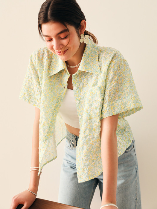 Flower Pattern Crop Raglan Shirt [yellow]