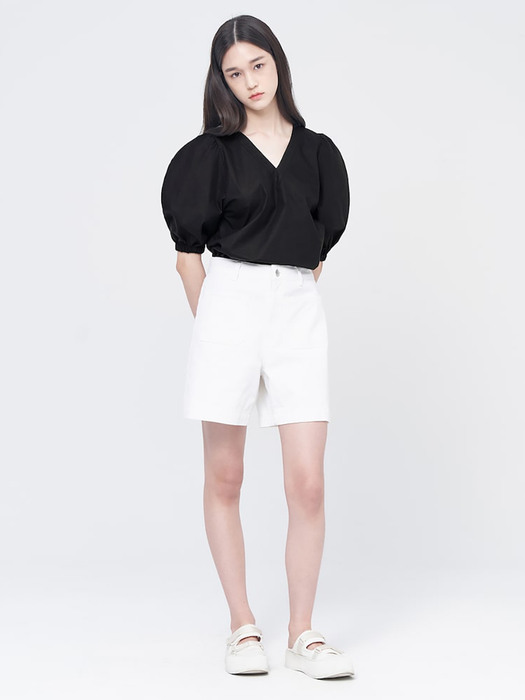 V Neck Volume Blouse  Black (KE2560M055)