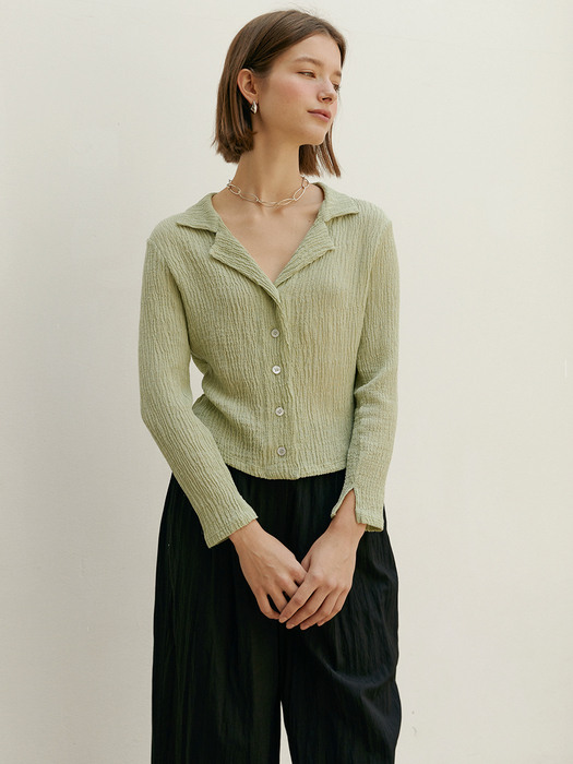 LINA slim fit crinklec cardigan blouse_SAGE GREEN