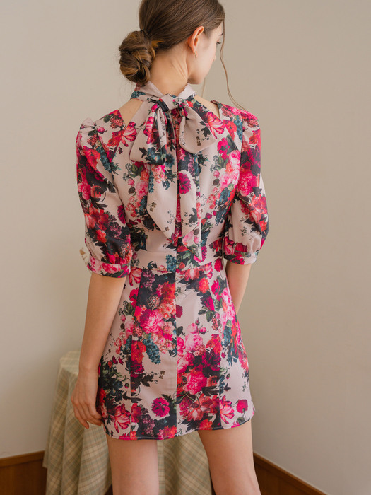 Vintage Flower Ribbon Halterneck Dress