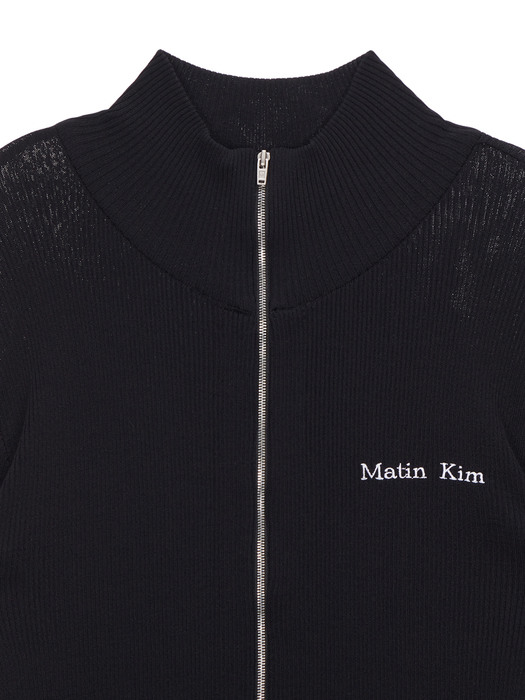 FITTED ZIP UP KNIT CARDIGAN IN BLACK