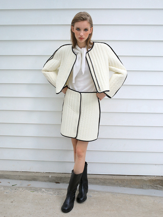 QUILTED ZIP-UP JACKET / IVORY