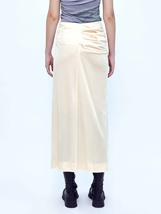 Velvet Draped Slit Long Skirt _ Cream