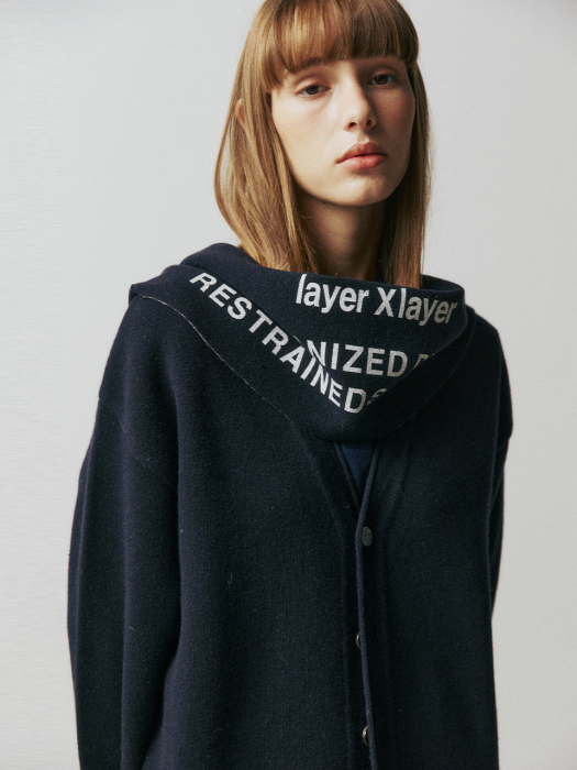 LayerX2 print half wool muffler navy