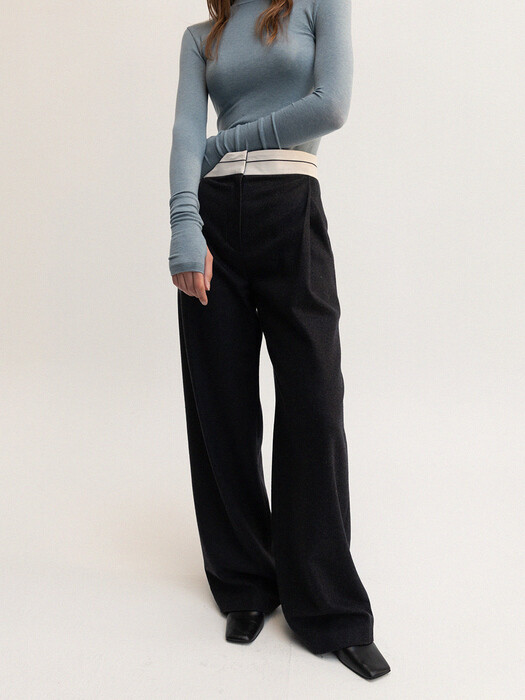 wool inside out tucked pants (charcoal)