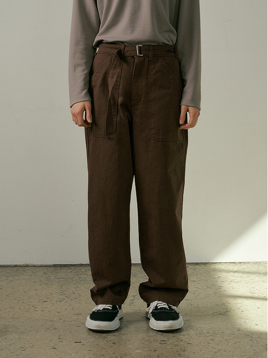 Belted wide pants (brown)