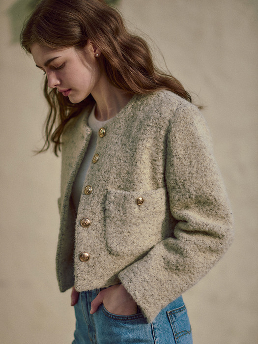 Wool-Blend Collarless Jacket_2color