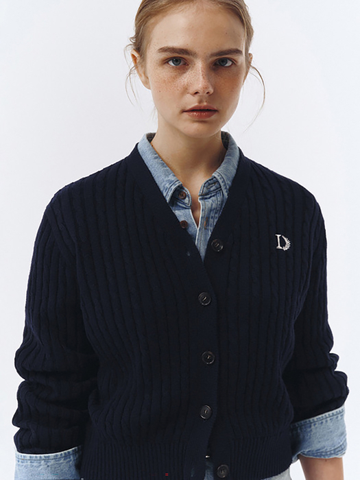 CREST LOGO CABLE CARDIGAN FRENCH NAVY_UDSW3A204N2