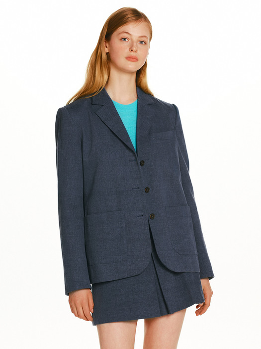 [SET]SISTINA Single jacket + MAILI A-line skirt (Scratch navy)