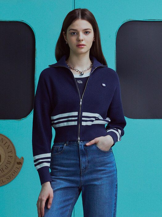 TULIP LOGO TWO WAY ZIP-UP KNIT_NAVY [U3S0K11155]