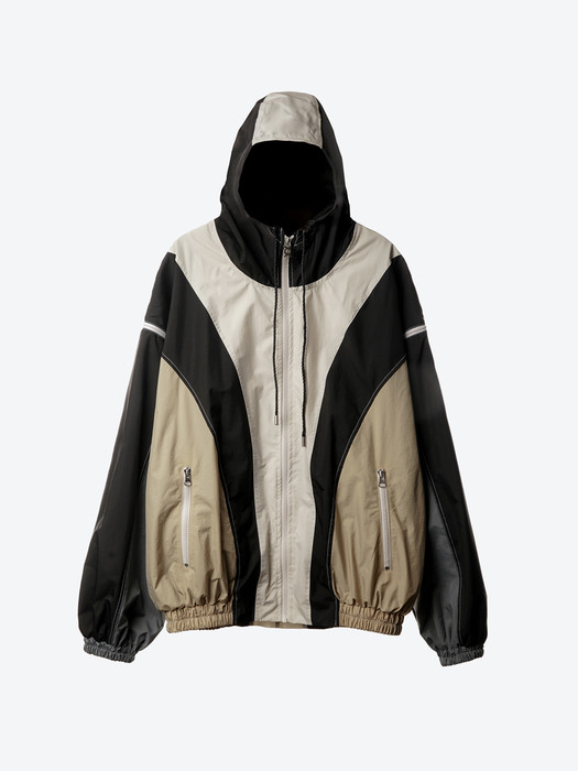 Multi-Zippered Oversize Hooded Track Jacket[Black(UNISEX)]_UTO-SS02