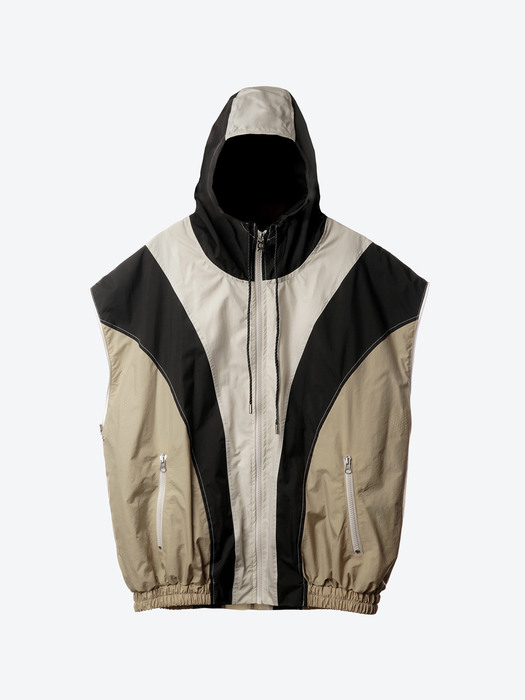 Multi-Zippered Oversize Hooded Track Jacket[Black(UNISEX)]_UTO-SS02
