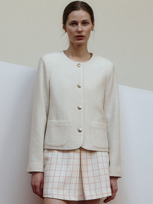 Tweed round jacket - Ivory