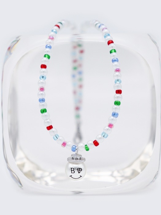 Smile pearl pendant color beads Necklace 스마일 진주 팬던트 컬러 비즈 목걸이