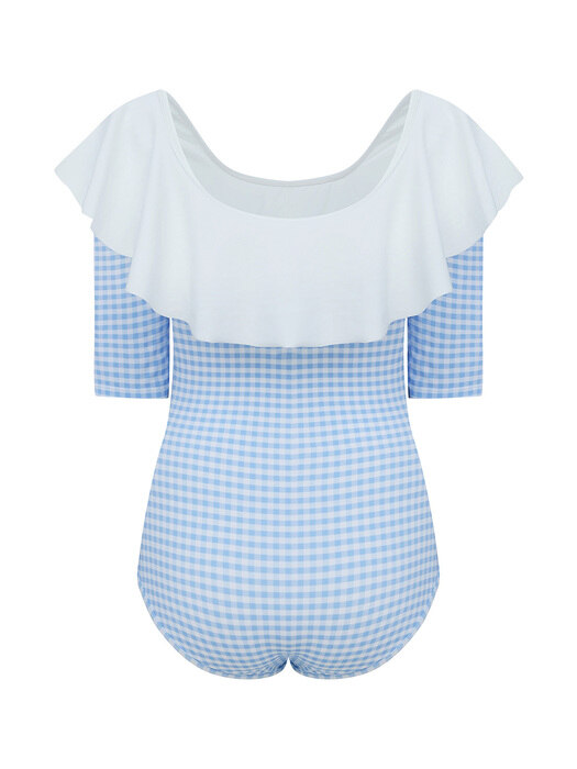 Ruffle Gingham Check SwimSuit[LMBBSW210]-Sky Blue