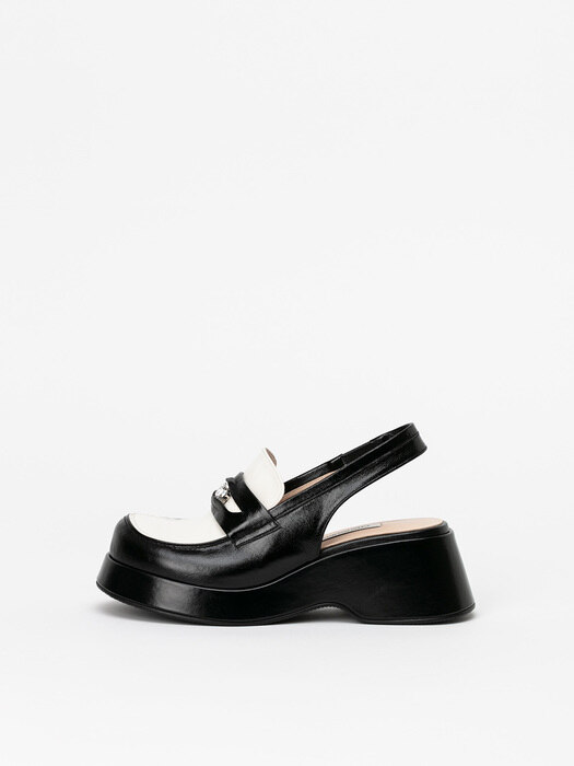 Brioche Clog Slingback Platform Shoes in Textured Black with Milky White