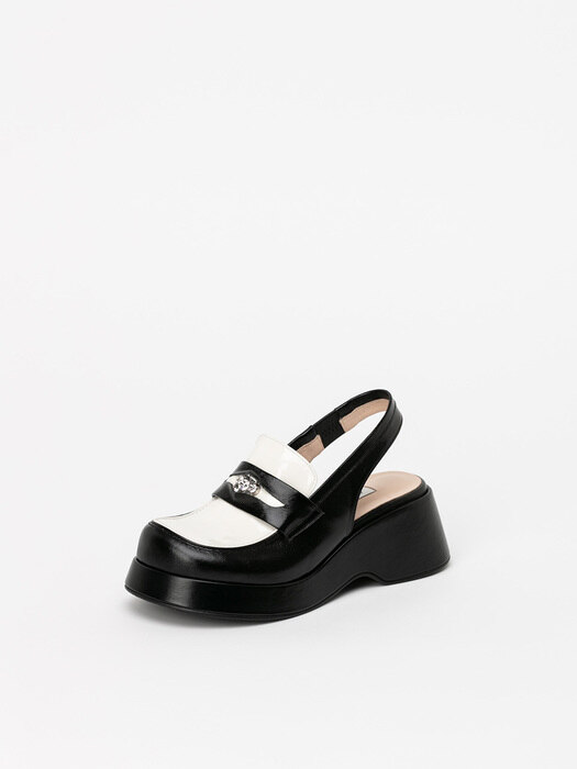 Brioche Clog Slingback Platform Shoes in Textured Black with Milky White