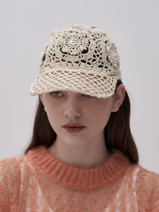 Floral Ball Cap_Ivory