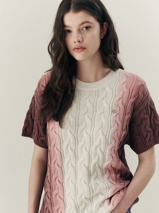 Gradation Washing Cable Knit Top [PINK]