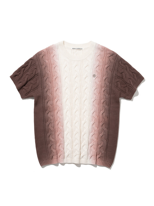 Gradation Washing Cable Knit Top [PINK]