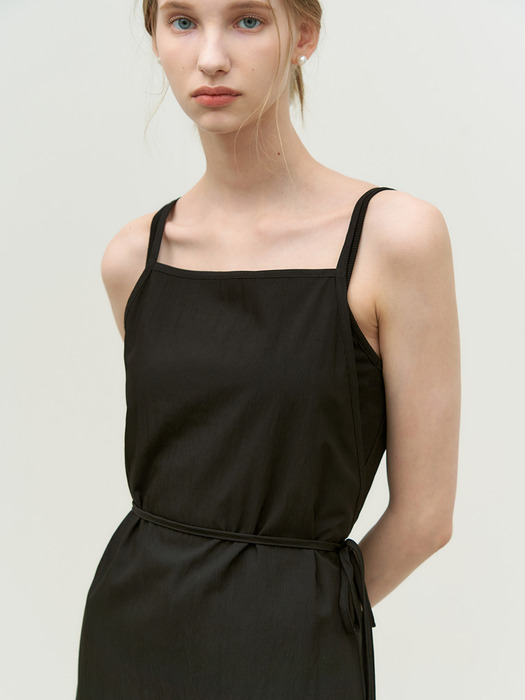Nylon layered long dress - black