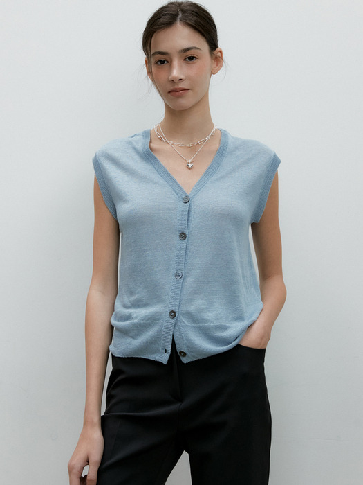 LINEN SLEEVELESS VEST_3COLOR