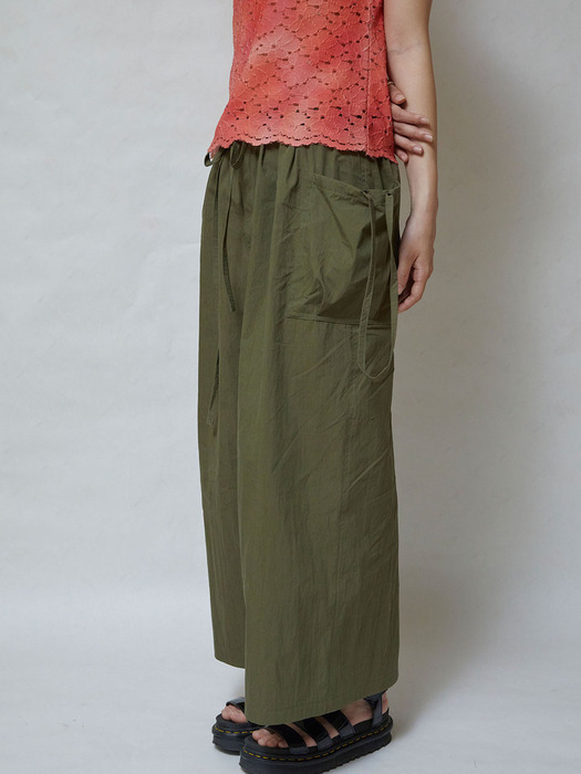 Pocket string long skirt -Khaki