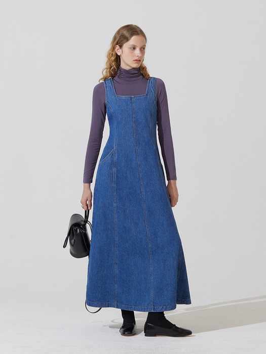 Clerk denim long sleeveless dress - blue