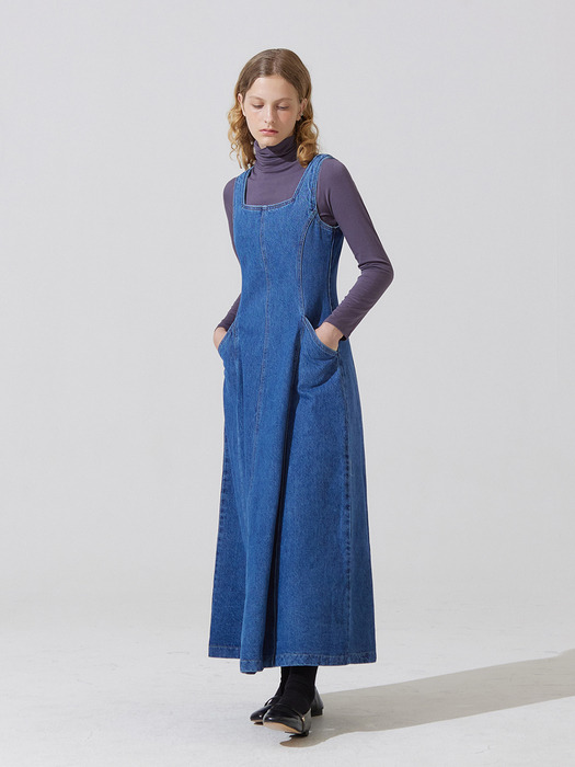 Clerk denim long sleeveless dress - blue