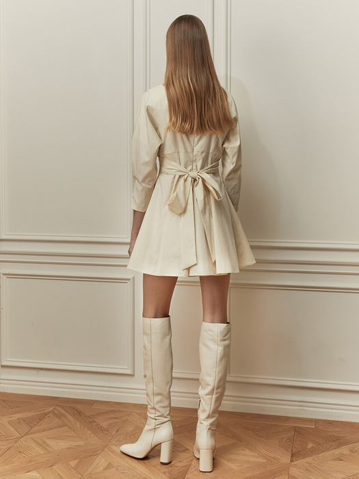 Square Neck Cotton Dress_Cream Beige