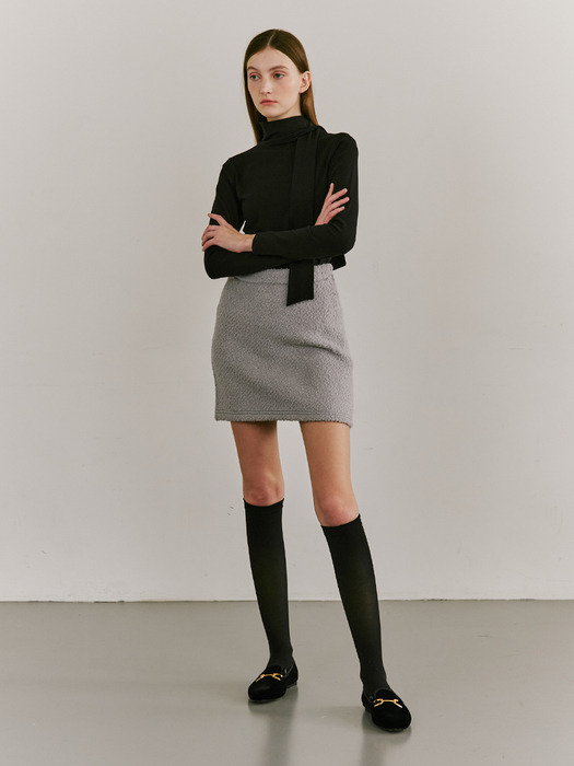 Boucle Tweed Stitch Skirt - Light Gray