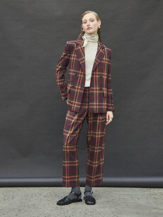 CHECK TAILORED JACKET_BURGUNDY CHECK